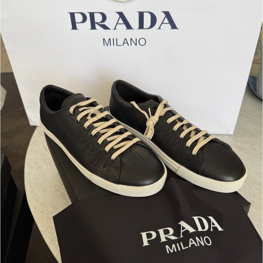 Prada 2EE448 Age Effect Men's Black Nappa Leather Sneakers Shoes, Size 9 - Picture 1 of 16